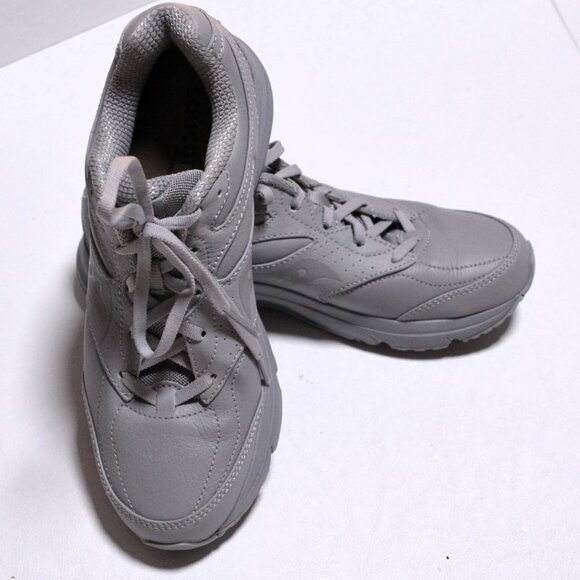 SAUCONY SZ 8 ATHLETIC SNEAKERS WOMENS GRAY TENNIS 1 WALK TRAC LEATHER - Picture 2 of 7